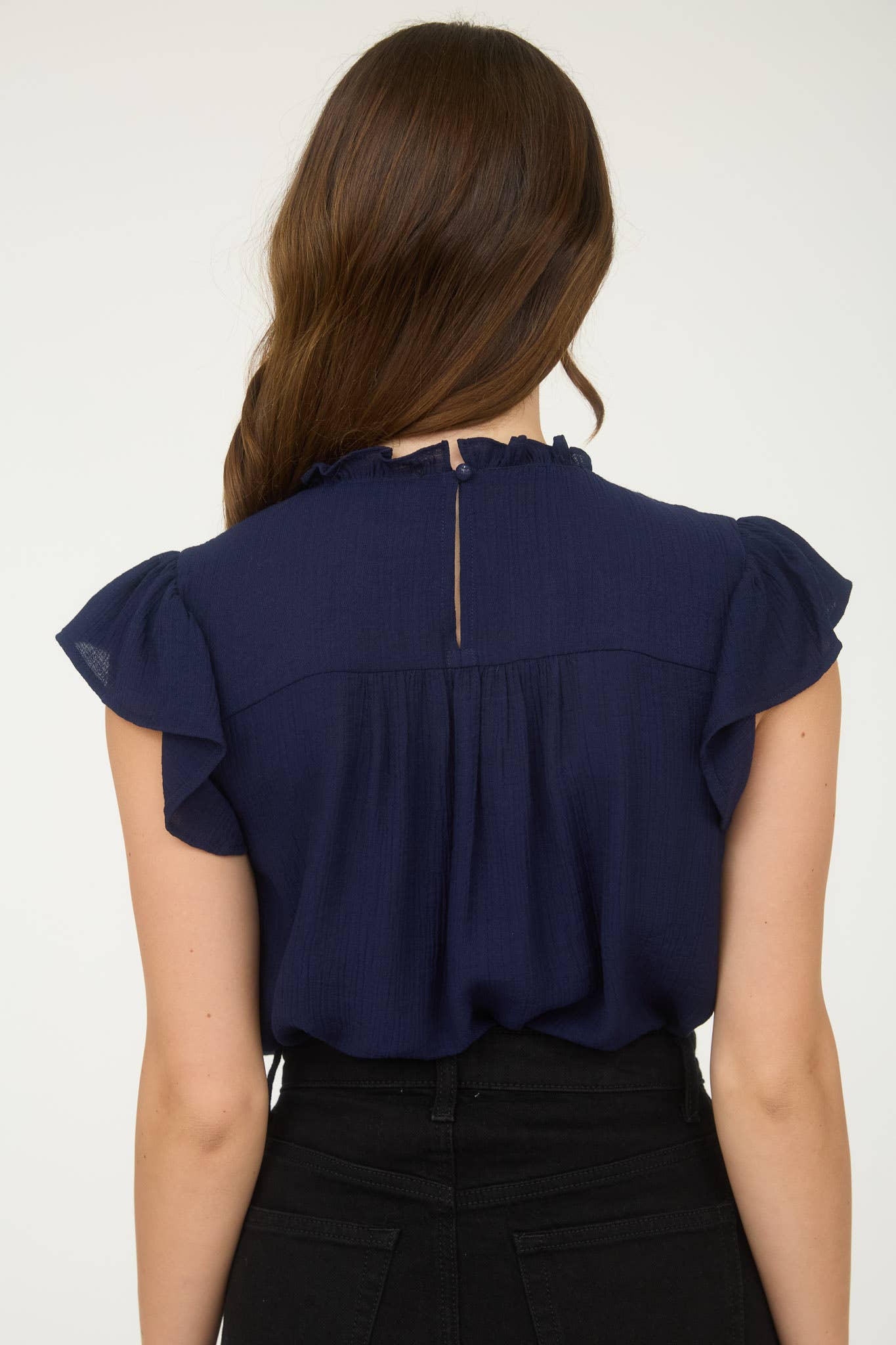 LINE LACE TRIM RUFFLE DETAIL SHORT SLEEVE BLOUSE