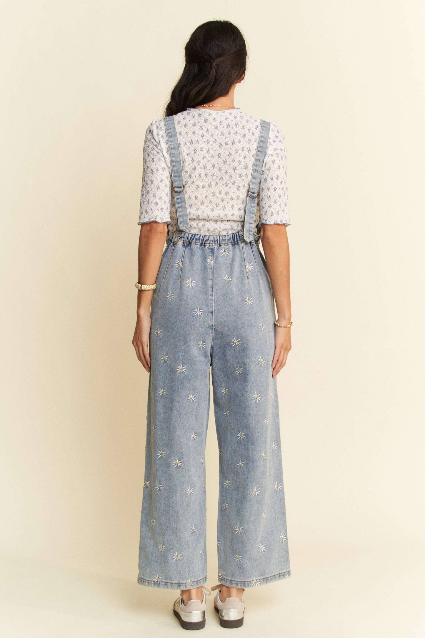 DAISY EMBROIDERED SIDE POCKET DENIM OVERALLS