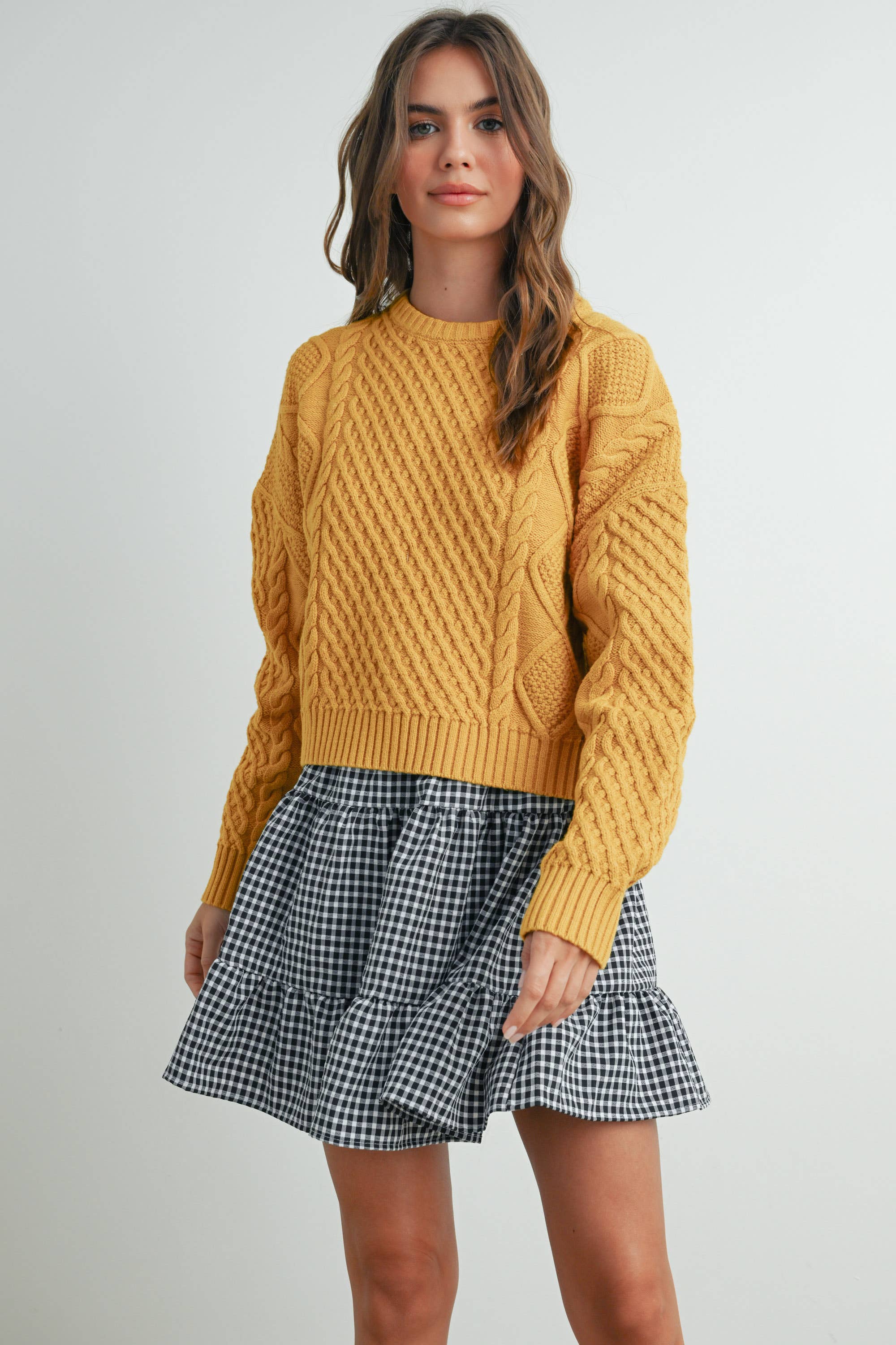 Solid Cable Knit Sweater