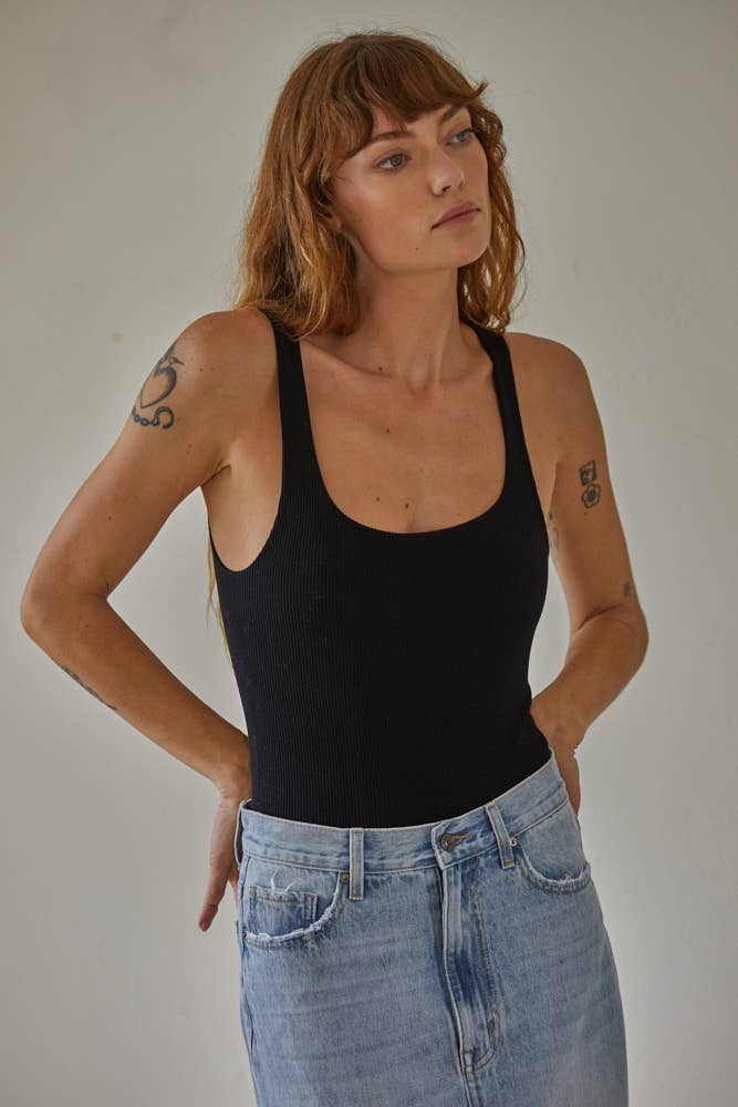 Ribbed Seamless Double Layered Square Bodysuit