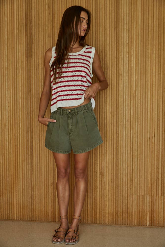 Knit Sweater Acrylic Nylon Striped Sleeveless Top