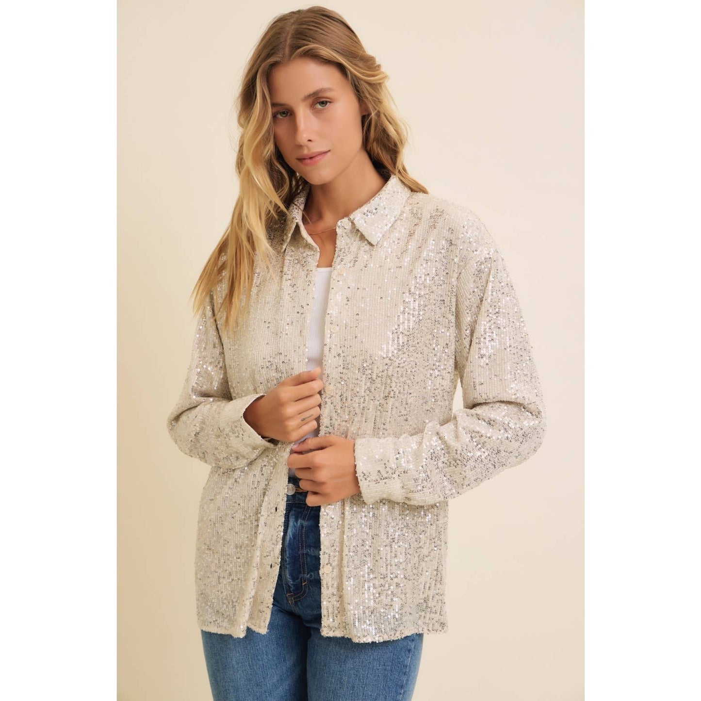 SEQUIN BUTTON-DOWN SHIRT