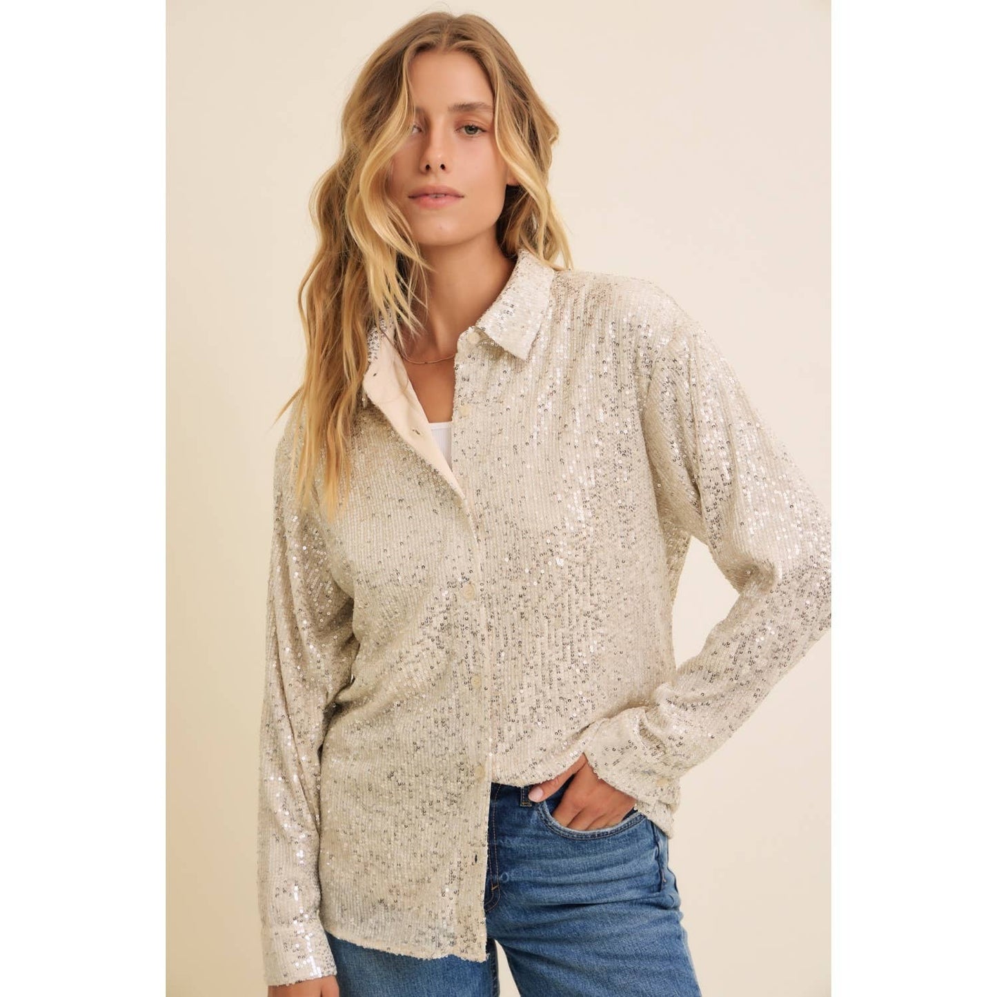 SEQUIN BUTTON-DOWN SHIRT