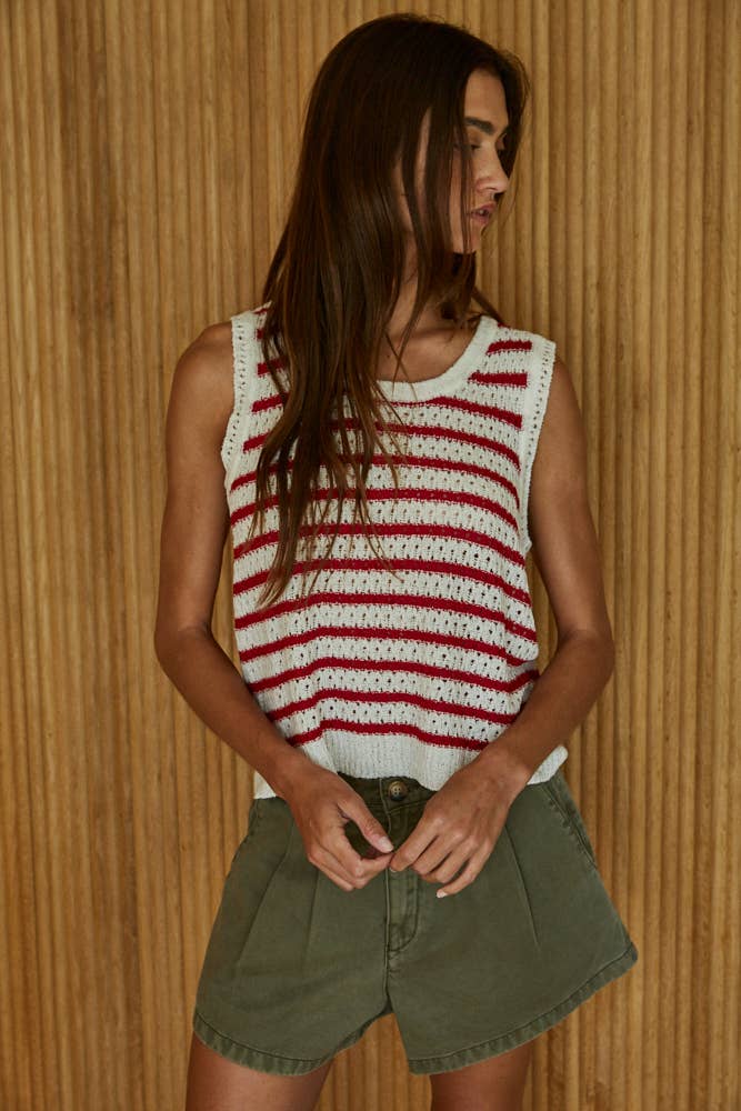 Knit Sweater Acrylic Nylon Striped Sleeveless Top