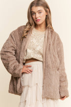 Faux Fur Pressed Print Open Coat