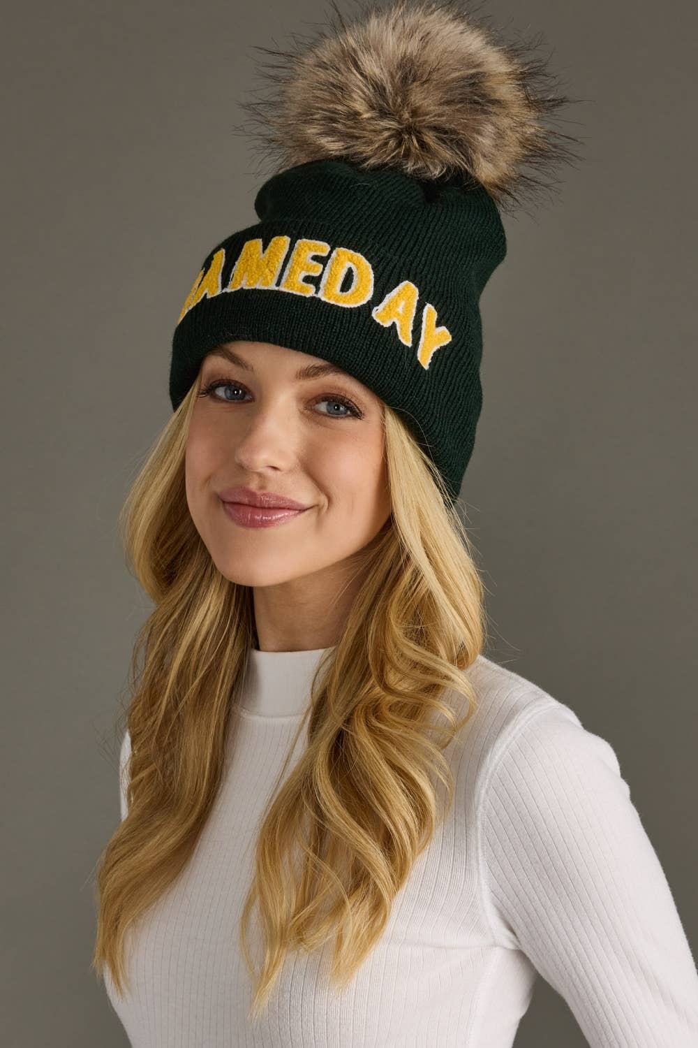 Green & Gold Game Day Pom Hat