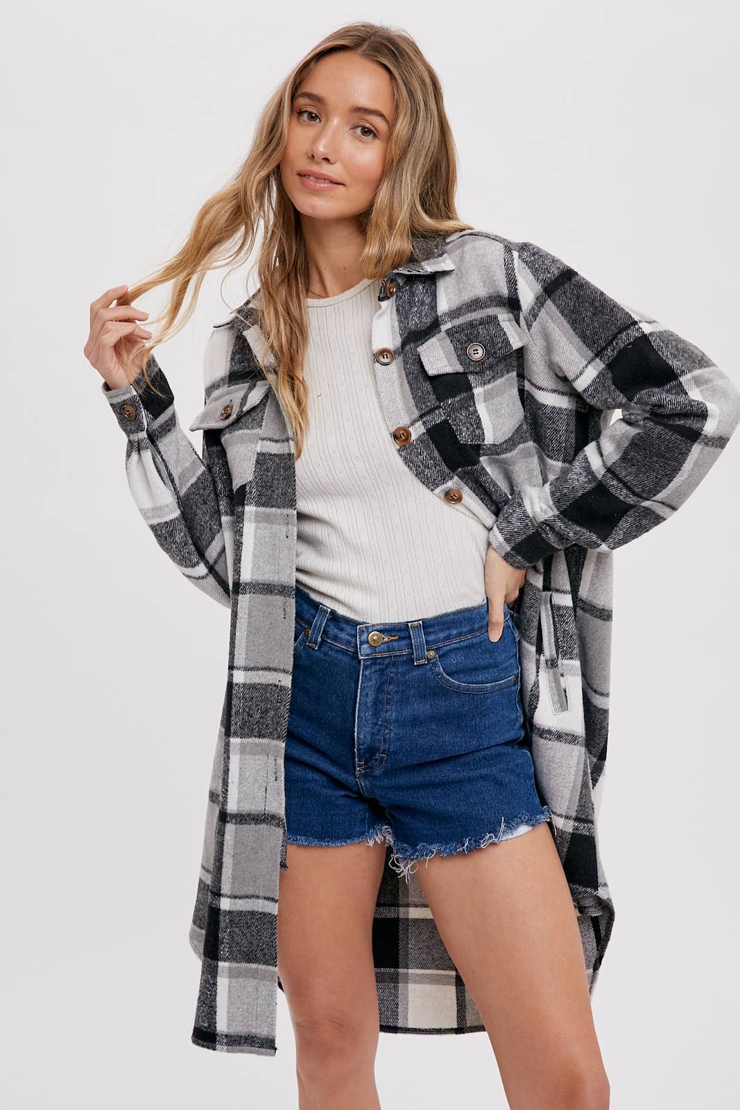 FLANNEL PLAID LONGLINE SHACKET