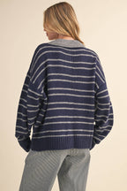 STRIPE SWEATER W/ COLLAR