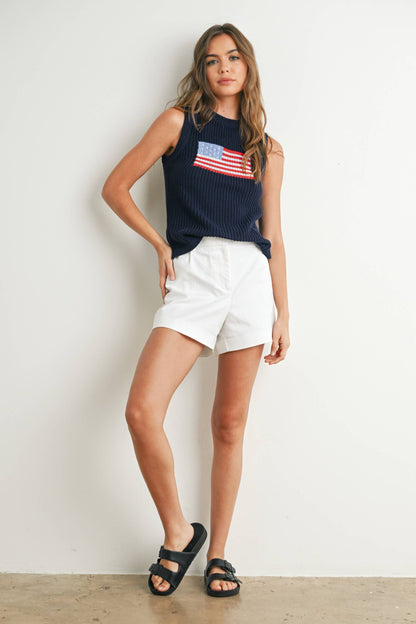Flag Print Knitted Sleeveless Sweater