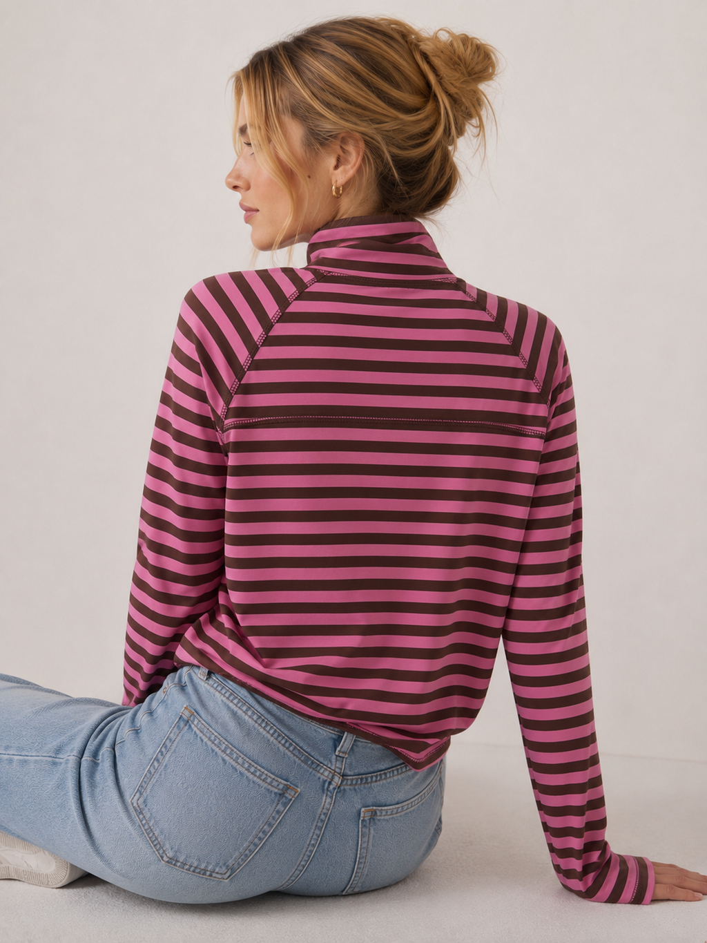Oversized Striped Mock Neck Long Sleeve Tee