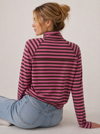 Oversized Striped Mock Neck Long Sleeve Tee