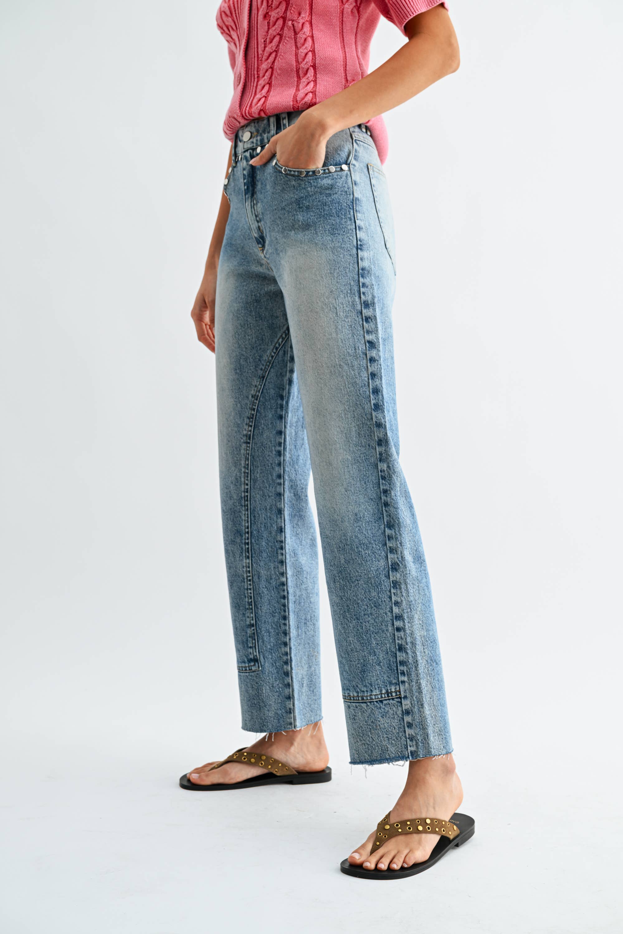 Studded High-Waist Straight-Leg Jeans