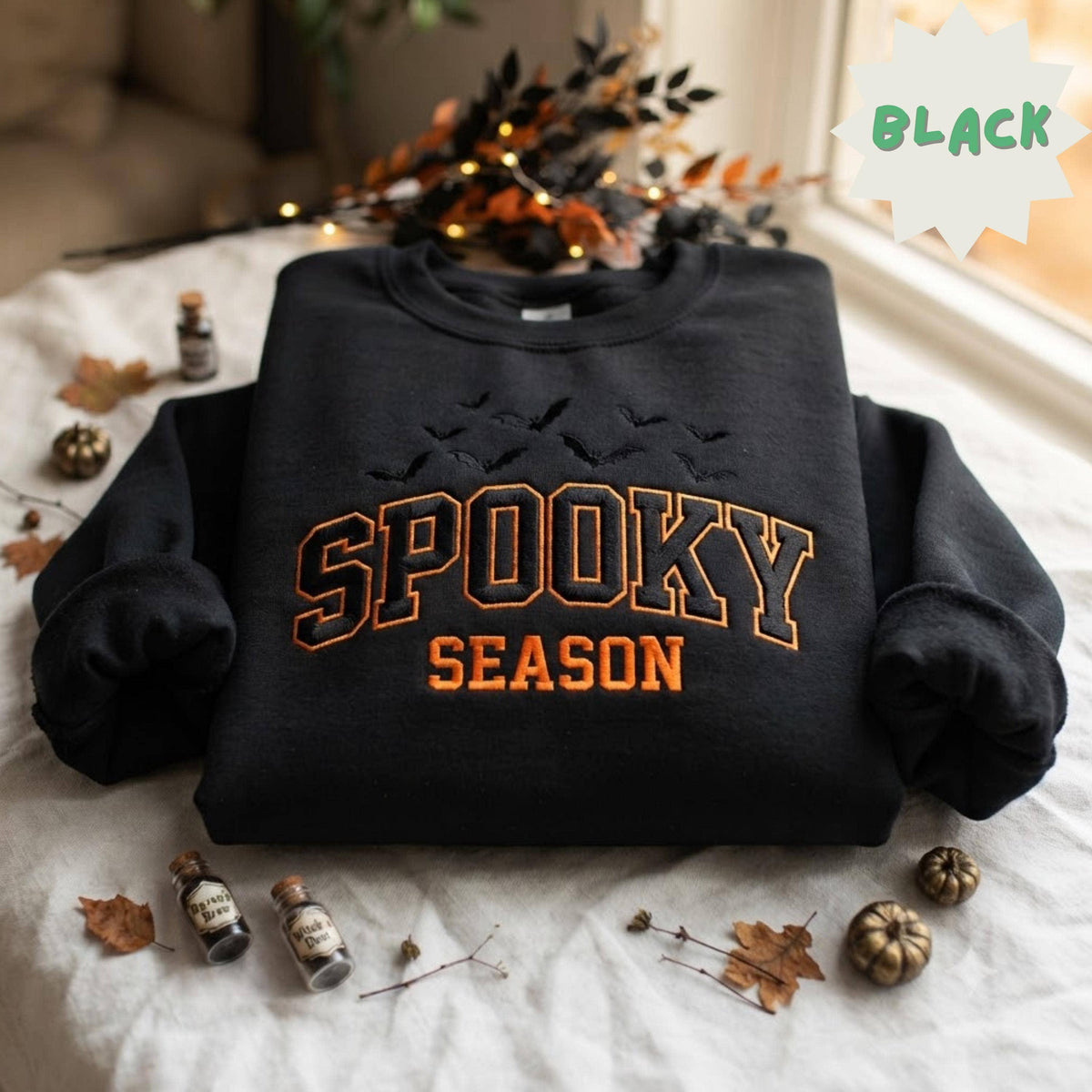 Spooky Season Embroidered Bat Sweatshirt