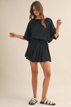 Black Crinkle Short Sleeve Romper