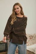 Tiered Sleeve Exposed Seam Knit Top – Dark Brown