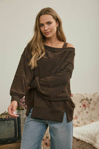 Tiered Sleeve Exposed Seam Knit Top – Dark Brown