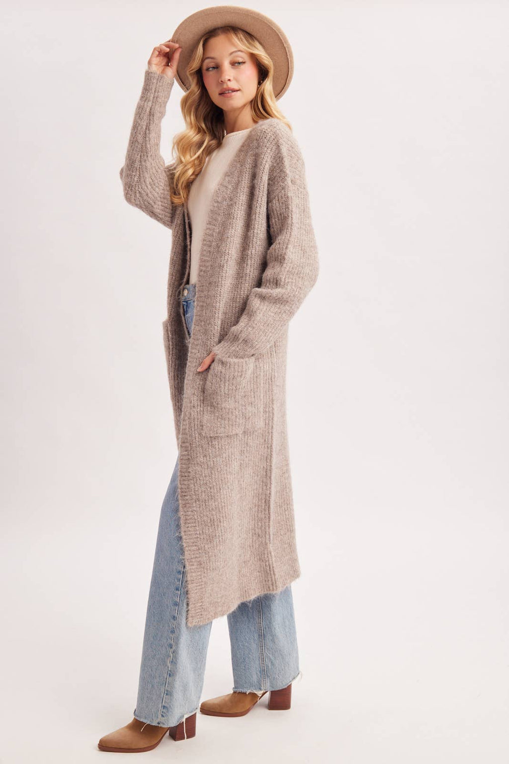 Open Front Longline Fuzzy Knit Cardigan