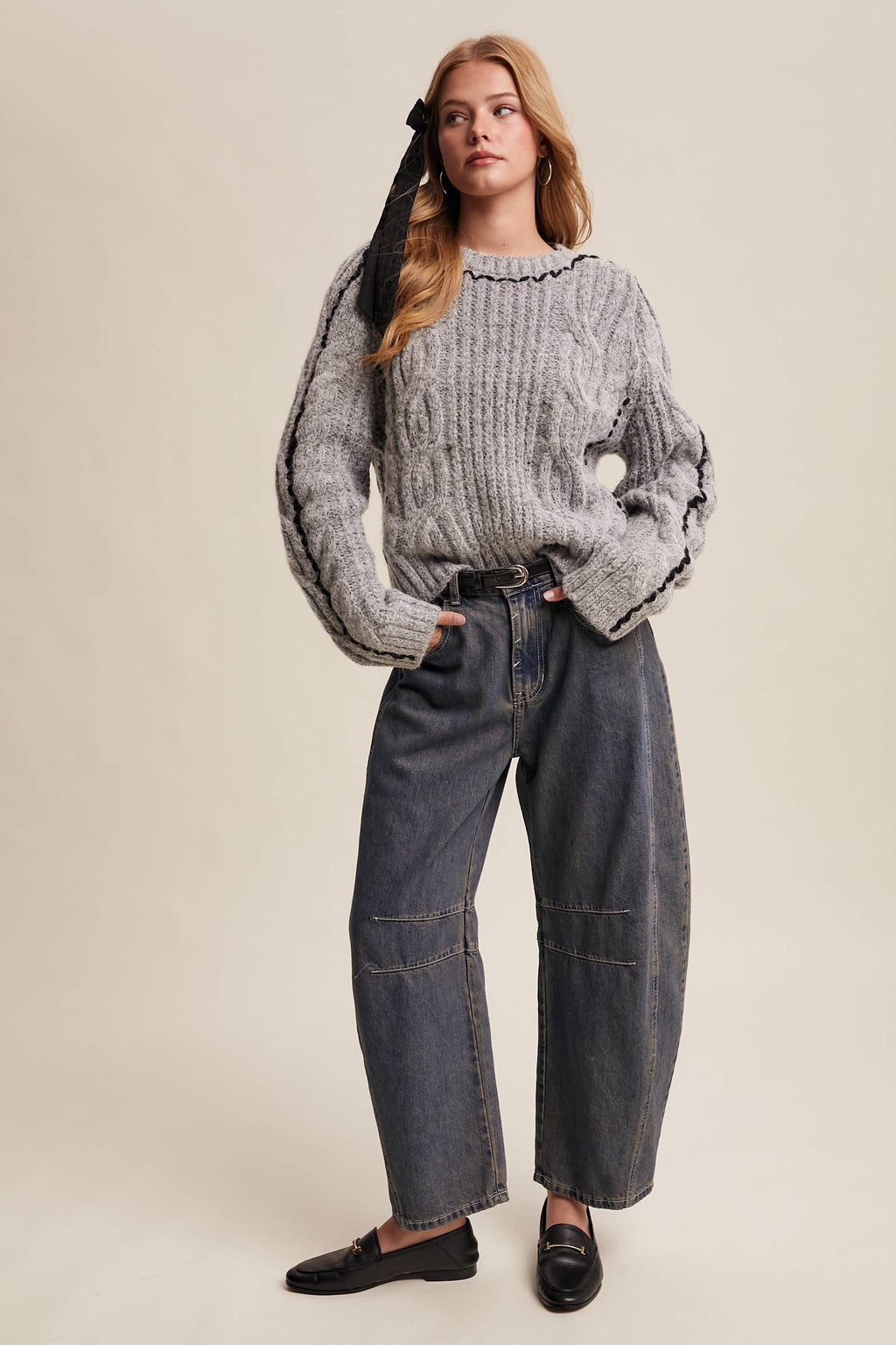 Contrast Stitch Cable Knit Sweater
