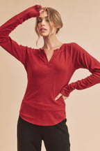 Lori Ribbed Notched V-Neck Top