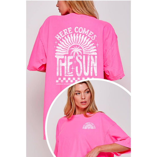 HERE COMES THE SUN GRAPHIC OVERSIZED TEE