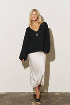 V-Neck Balloon Sleeve Knit Sweater