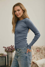 Button Front Round Neck Knit Top