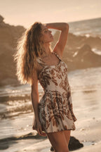 Taupe Floral Print Tiered Ruffle Romper
