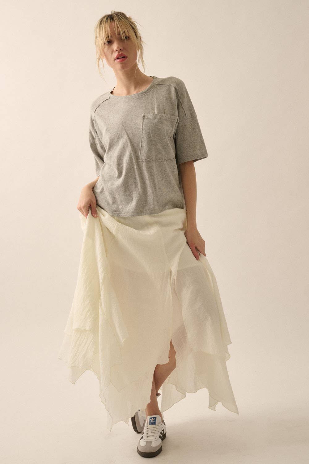 Easy Fit Mineral-Wash Slub Knit Tee – Heather Grey