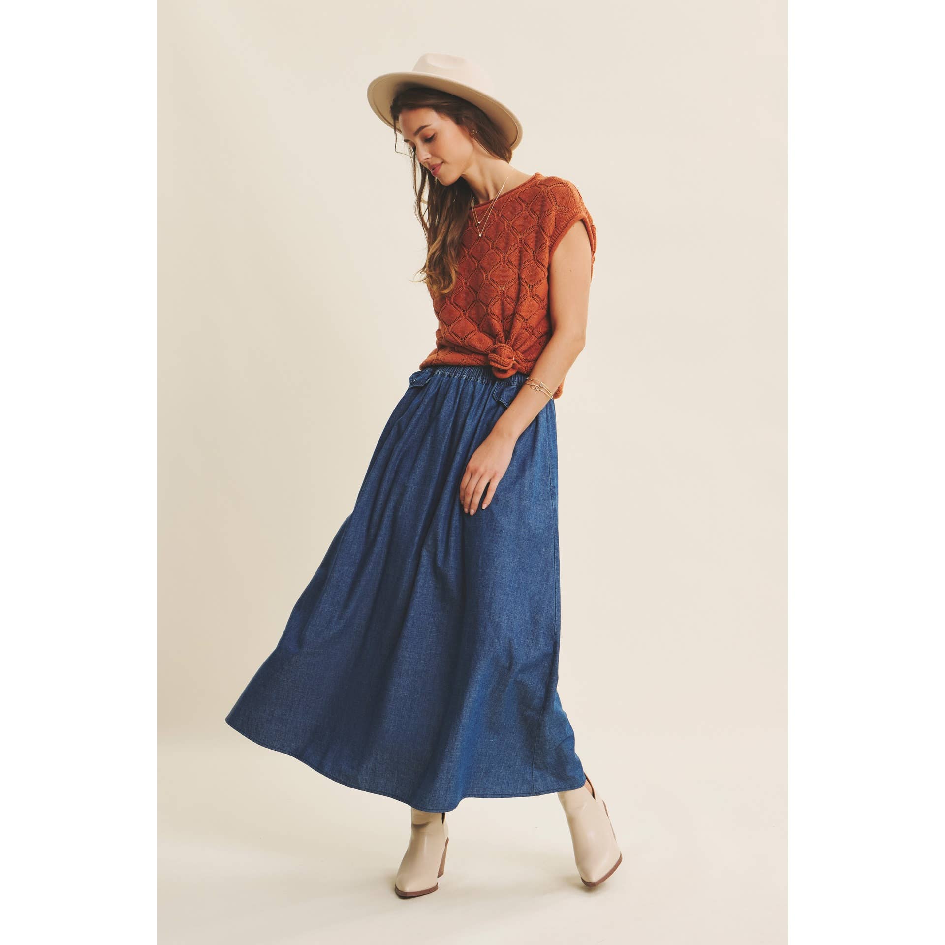 TIMELESS TEXTURED COTTON CABLE KNITTED SWEATER TOP
