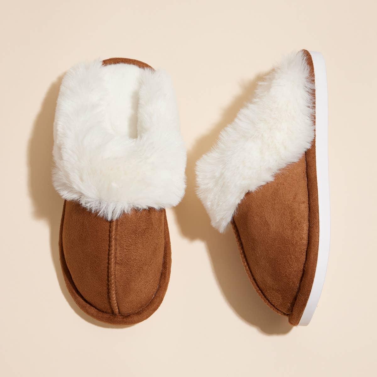 Sherpa Fur Trimmed Home Slippers