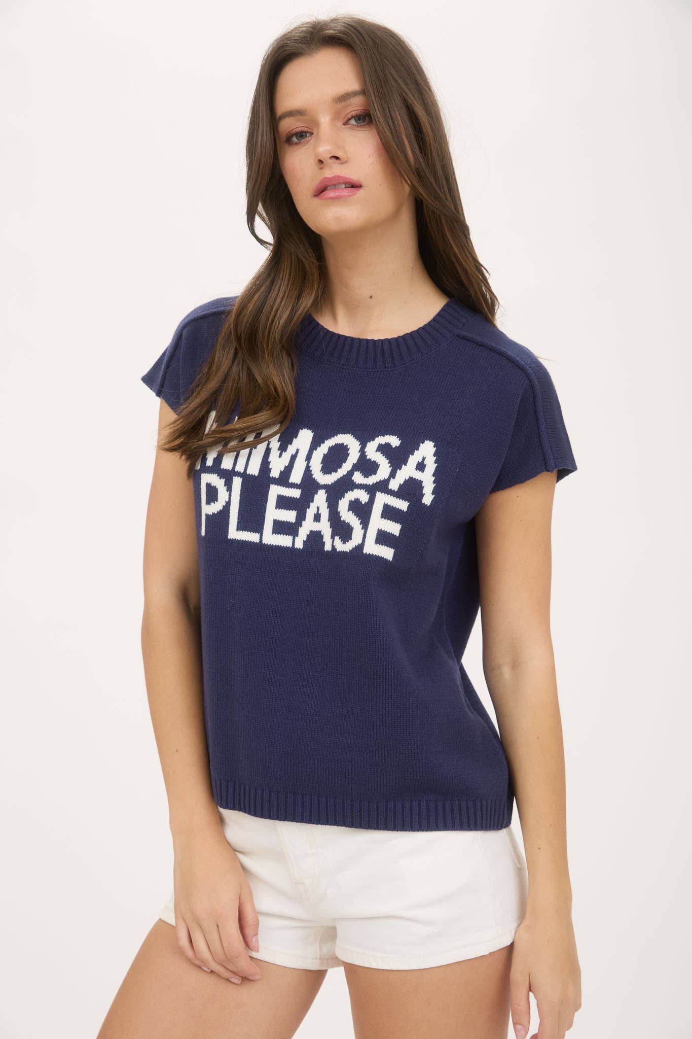 "MIMOSA PLEASE" SHORT SLEEVE PULLOVER SWEATER