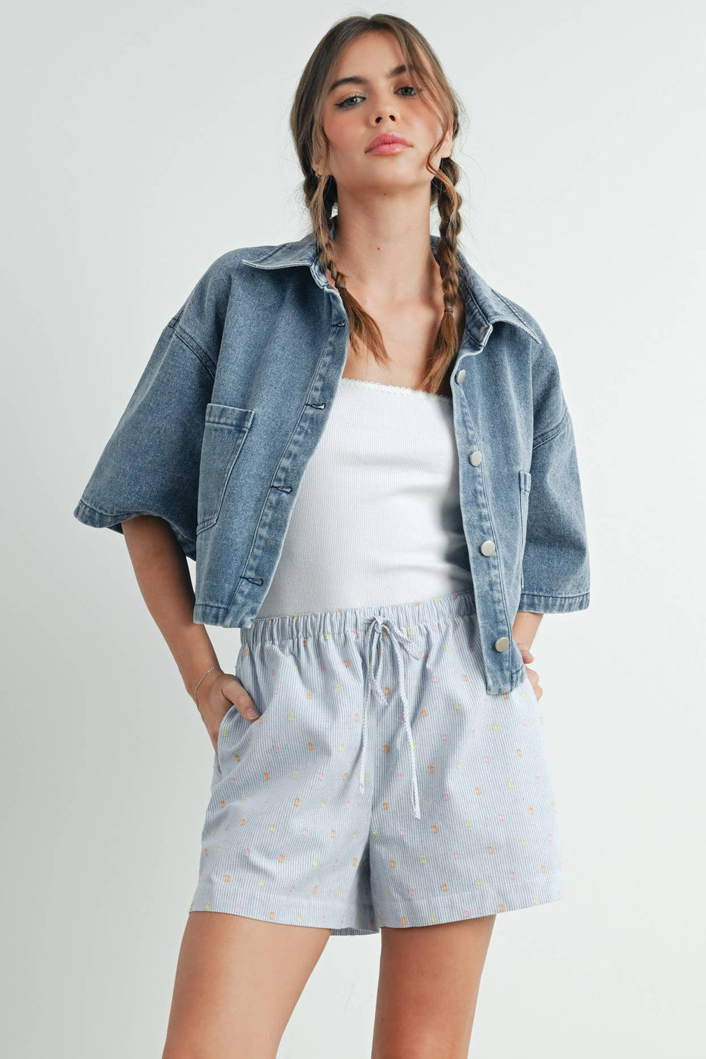 Button Front Cropped Shirt