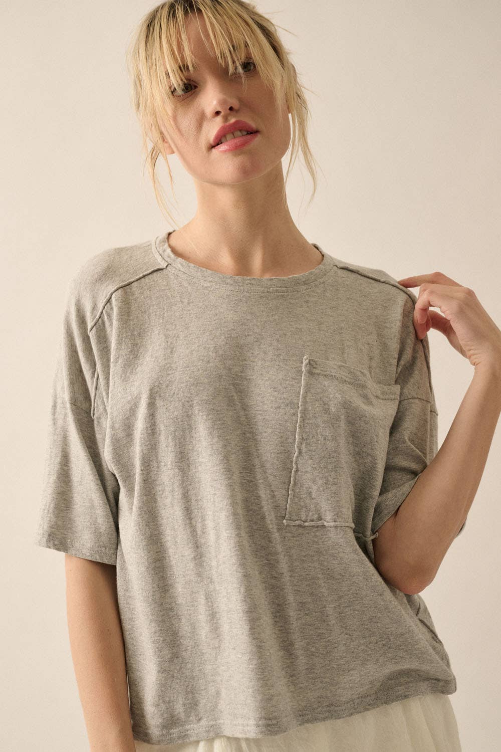 Easy Fit Mineral-Wash Slub Knit Tee – Heather Grey