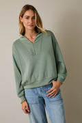 V-Neck Long Sleeve Zip Up Top – Green
