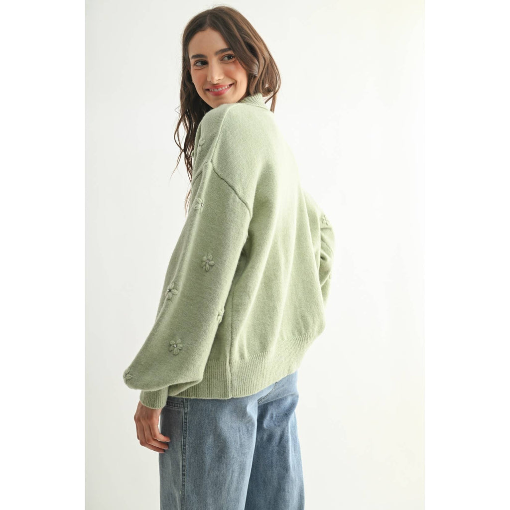 Pastel Cardigan with Floral Embellishments