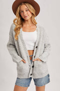 Button Down Fuzzy Heathered Knit Sweater Cardigan