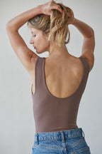 Double Layered Seamless U/V Neck Sleeveless Bodysuit
