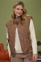 TIE DETAIL SNAP BUTTON DOWN QUILTED PUFFER VEST