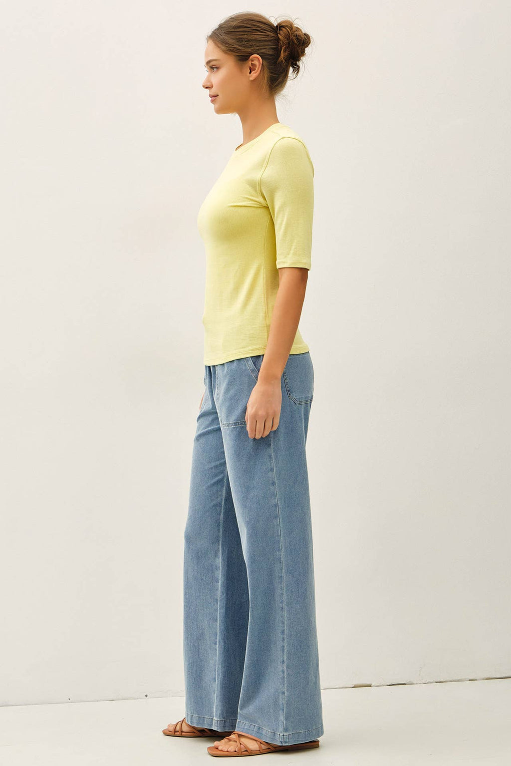 Knit Denim Wide Leg Pull-On Pants
