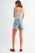 Light Denim Sweat Short with Curved Hem