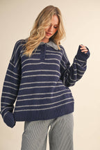 STRIPE SWEATER W/ COLLAR