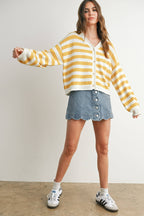 Button Front Stripped Sweater