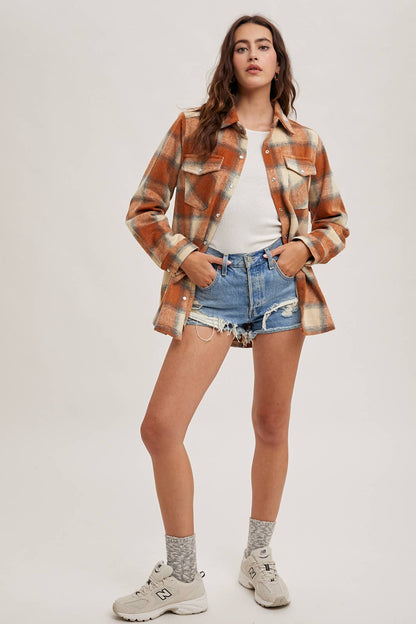 PUMPKIN FLANNEL SHACKET W/ POCKETS