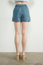DENIM SMOCKED WAISTBAND SKORTS