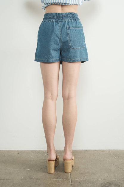 DENIM SMOCKED WAISTBAND SKORTS