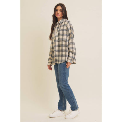 NEUTRAL PLAID SHACKET / POCKETS