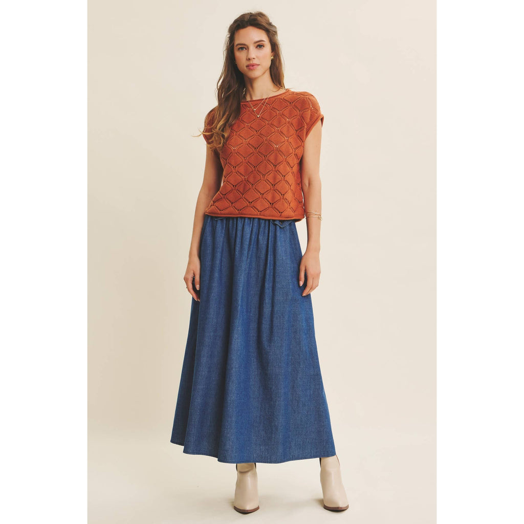 TIMELESS TEXTURED COTTON CABLE KNITTED SWEATER TOP