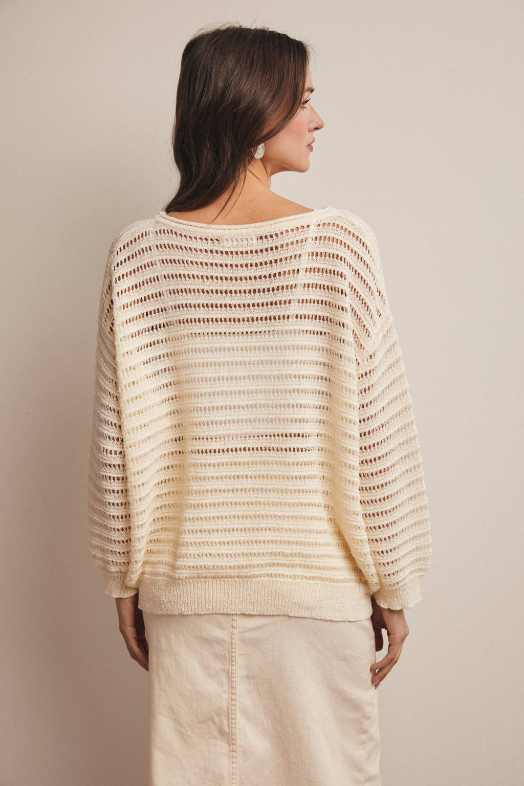 Open-knit stripe sweater - back view showing textured knit
