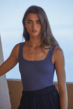 Ribbed Seamless Double Layered Square Bodysuit