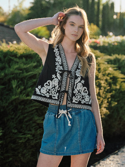 DENIM SMOCKED WAISTBAND SKORTS